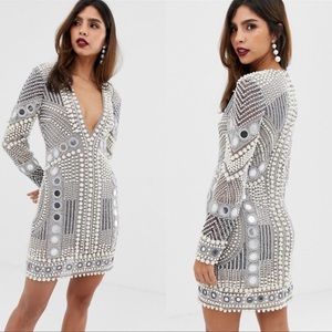 ASOS Edition Pearl Embellished Mid-Thigh length V-Neck Dress✨